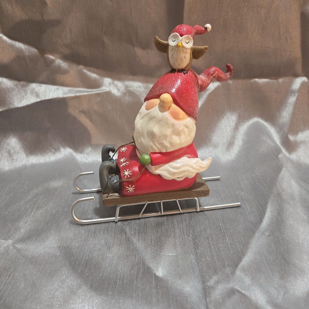 Resin Santa Claus & Riding Owl On Sleigh Christmas